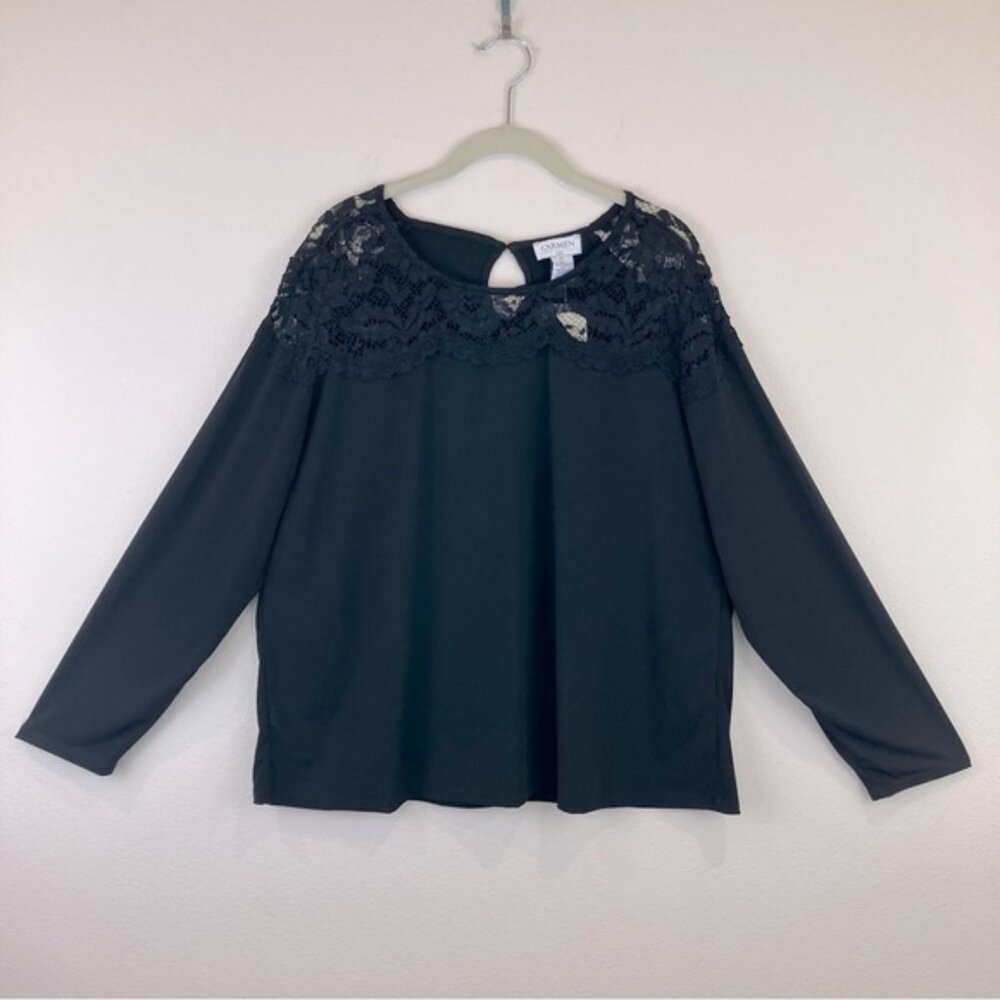 Carmen Marc Valvo Long Sleeve Lace Top